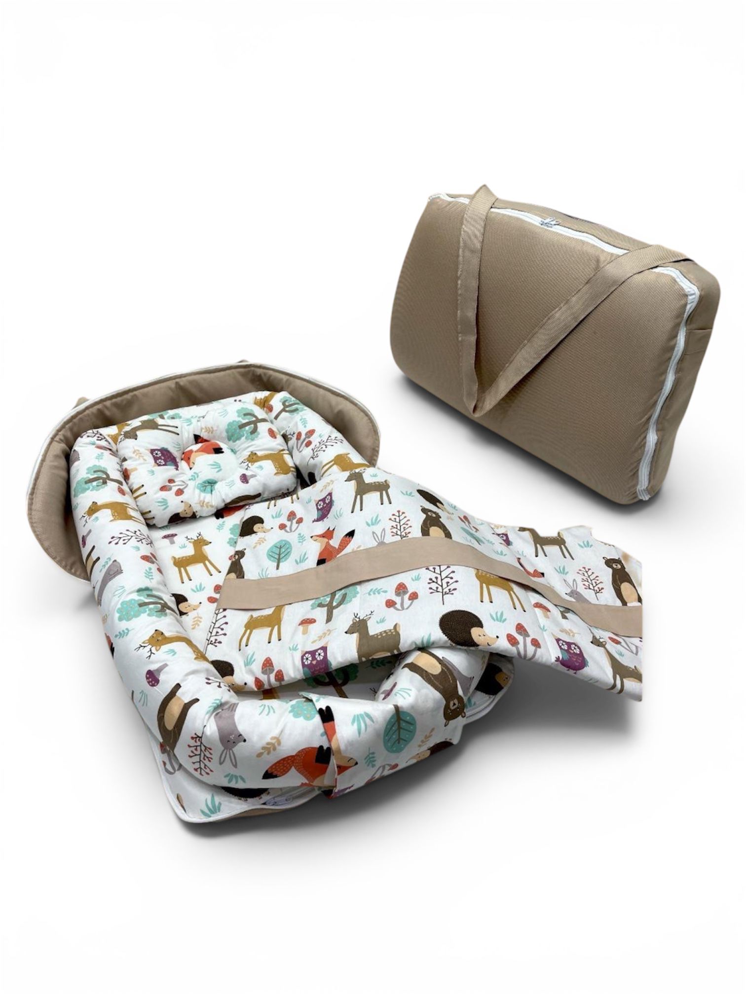Sevimli Orman Çantalı Babynest ve Elyaflı Pike