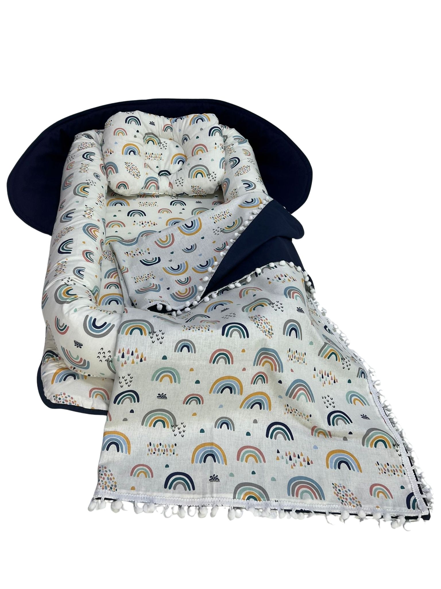 Mavi Gökkuşağı Çantalı Babynest ve Pike lacivert