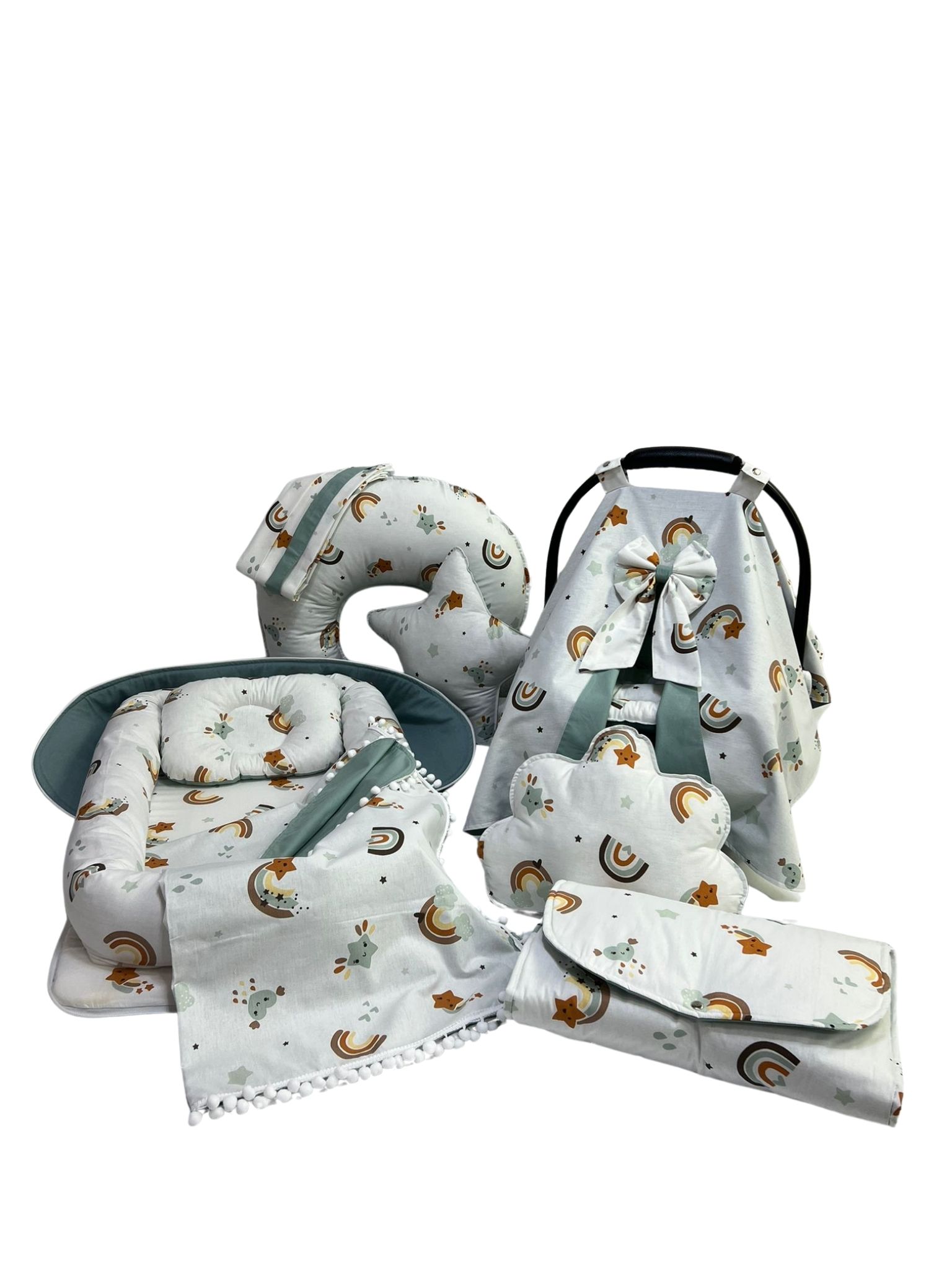 Turuncu Gökkuşağı 11 Parça Çantalı Babynest set çağla yeşili