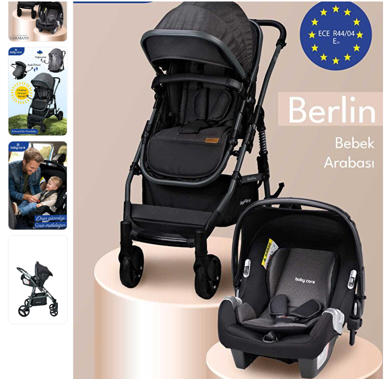 Baby Care Bc-360+2 Berlin Travel Sistem Bebek Arabası Siyah 