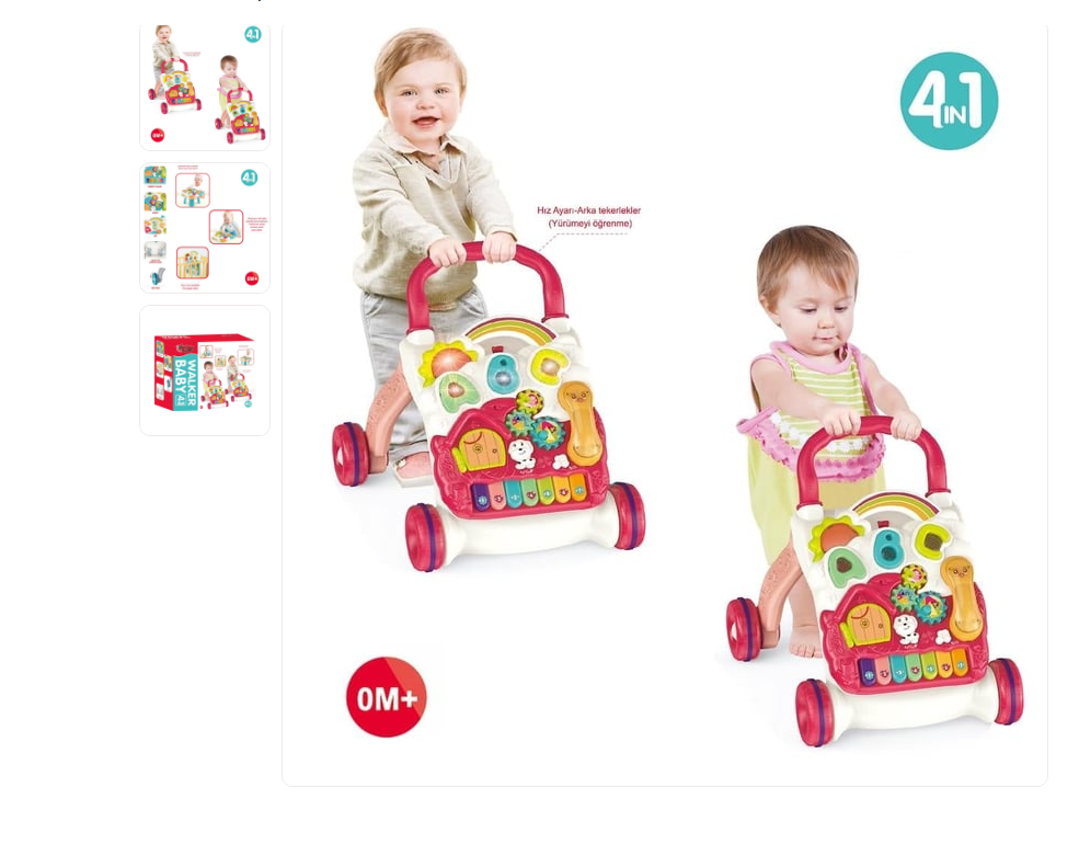 Vardem Piyanolu 4in1 Bebek Yürüteci (Pembe Renk)